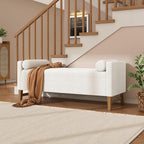 Merax Boucle Upholstered Storage Bench 50.8" End of Bed Bench with 2 Round Pillows & Solid Wood Legs, Ample Hidden Storage Space, Ottoman for Entryway Bedroom, Ivory