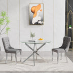 HomVent Round Glass Dining Table Set for 2, Circle Glass Kitchen Table Set Small Dining Room Set with 2 Dining Chairs for Kitchen Dining Room