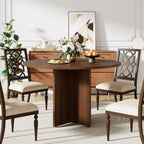 47 Inch Round Dining Table for 4-6 People, Rustic Circle Kitchen Table with X-Shaped Stable Pedestal, Dinner Table for Dining Room Kitchen Living Room, Walnut