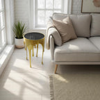 TUP THE URBAN PORT Capri Side End Table, 24.75 Inch Round Glass Top, Antique Gold Finish, Melting Drip Design Base, Modern Glam Accent Table for Living Room, Bedroom and Home Decor Display