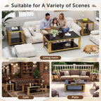 Glass Coffee Table Set of 3, End Table Modern Living Room Table Rectangle Clear Tempered Glass Stainless Steel Leg, Square Side Table for Home Furniture Set (Black, 43" Set of 3)