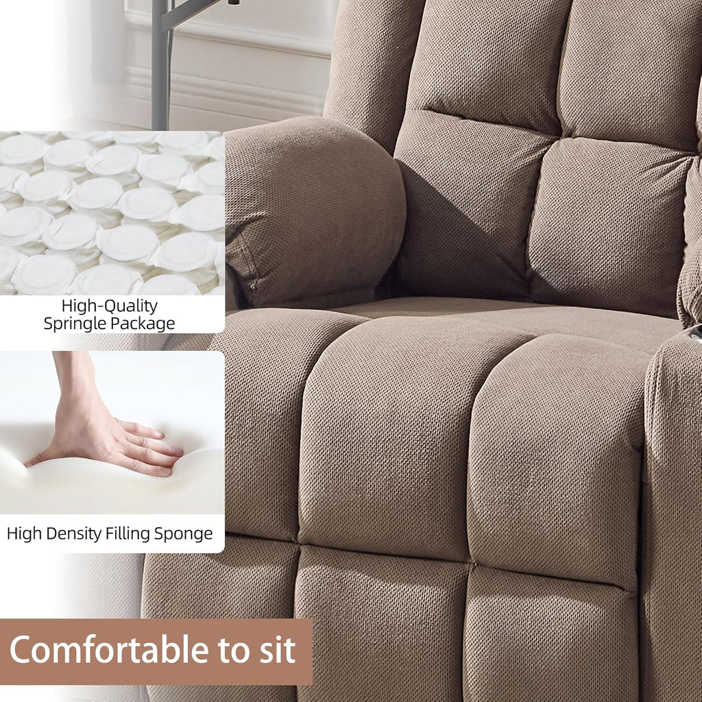 Ketaiyou Rocker Swivel Recliner Chair for Adults, Overstuffed Manual Recliner Glider with Massage and Heat, Comfy Soft Fabric Living Room Reclining Sofa Chair (Coffee2)