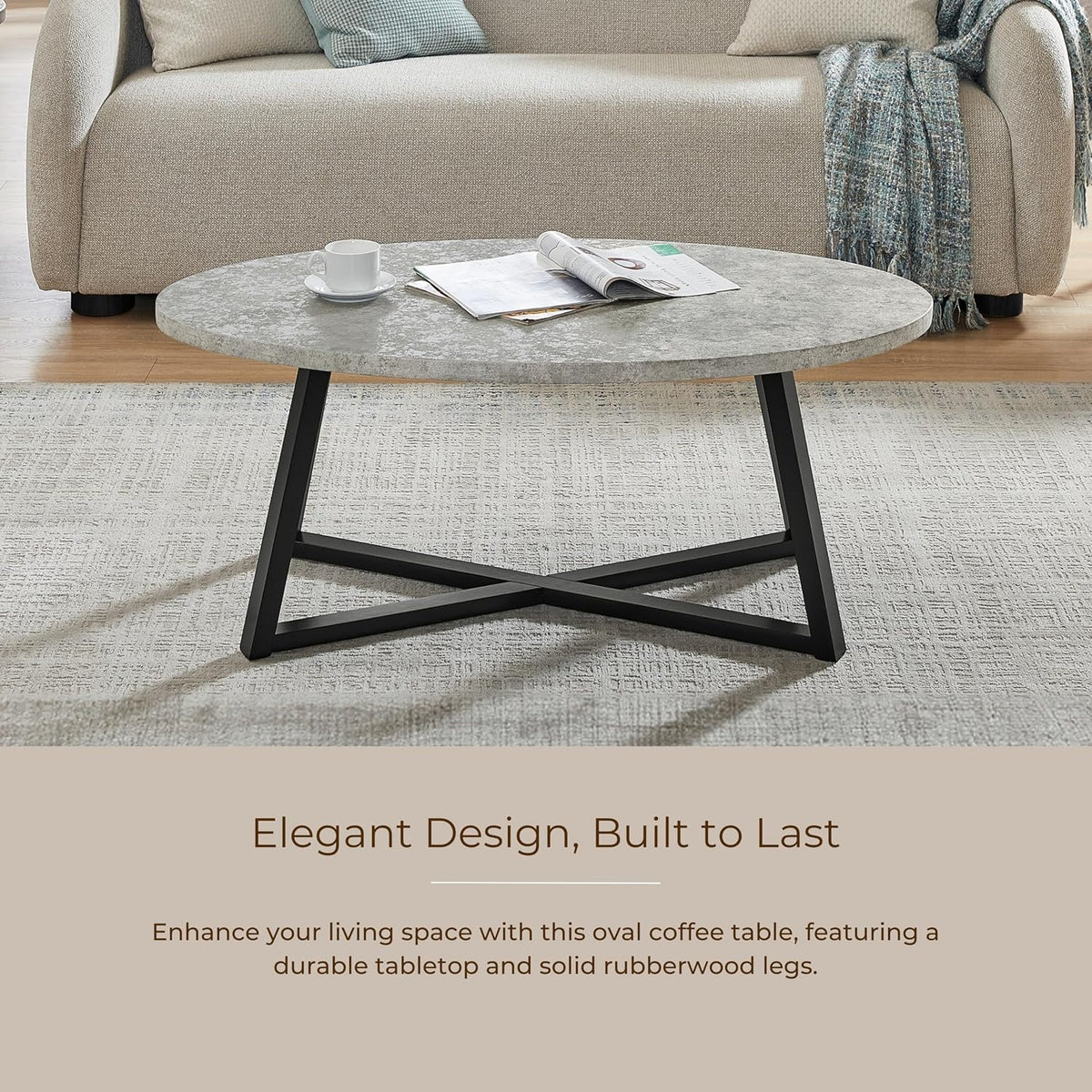 Roundhill Furniture Modern Harmony 3-Piece Wood Oval Coffee Table Set, Gray
