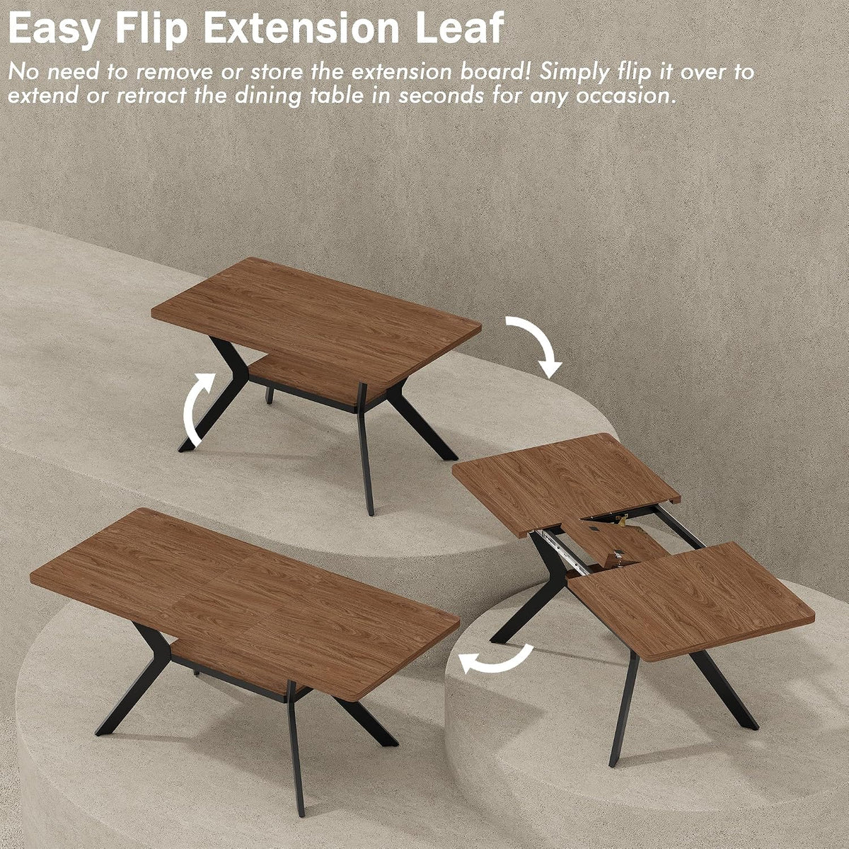 MECHYIN 55"-71" Extendable Dining Table for 4-8 with Built-in Flip Leaf | Kitchen Table, Space Saving Modern Design with Storage Shelf & Sturdy Metal Legs for Kitchen,Living Room & Small Apartments
