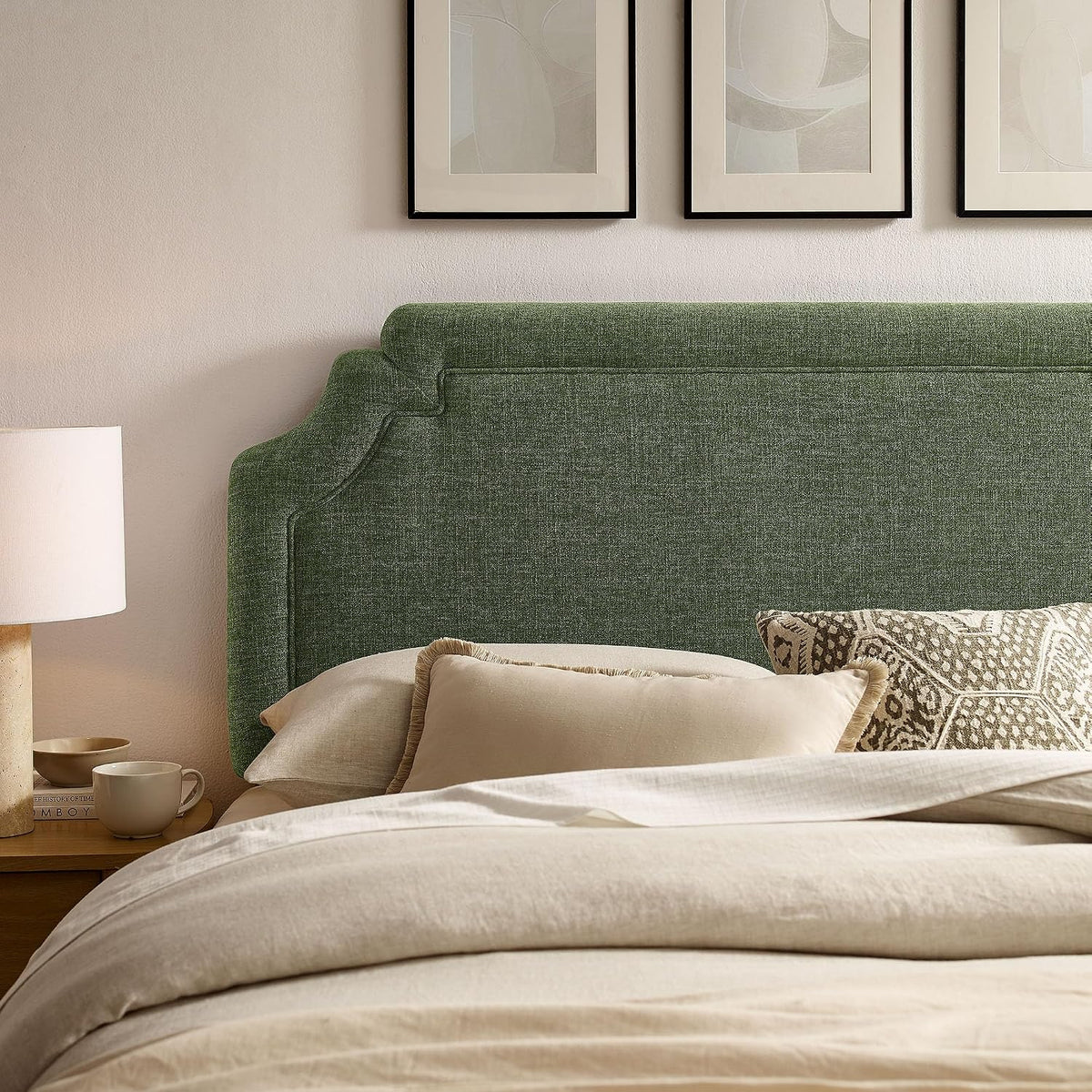 Modway Magnolia King Size Upholstered Fabric Headboard in Foliage - Padded Cushioned Headboard with Woven Heathered Upholstery and Adjustable Mounting Positions