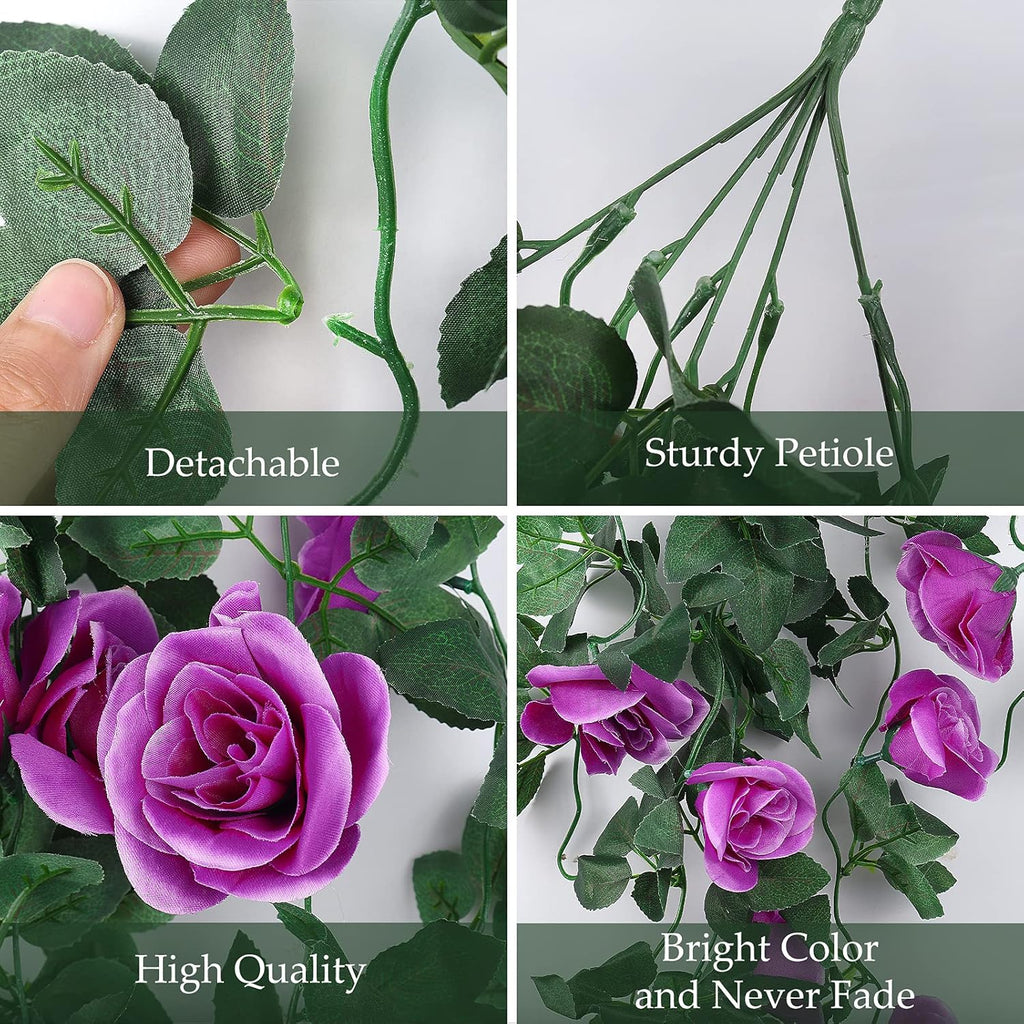 RECUTMS 2Pieces 3.3Ft Fake Hanging Flowers Artificial Rose Plants Wall Décor Wedding Home Garden Decoration (Purple)