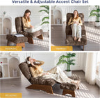 MAXYOYO Accent Chair with Ottoman, Lounge Chair with Adjustable Backrest | Tufted Living Room Chair Upholstered Lounge Chair with Footrest Set, Modern Chair for Reading Room, Brown