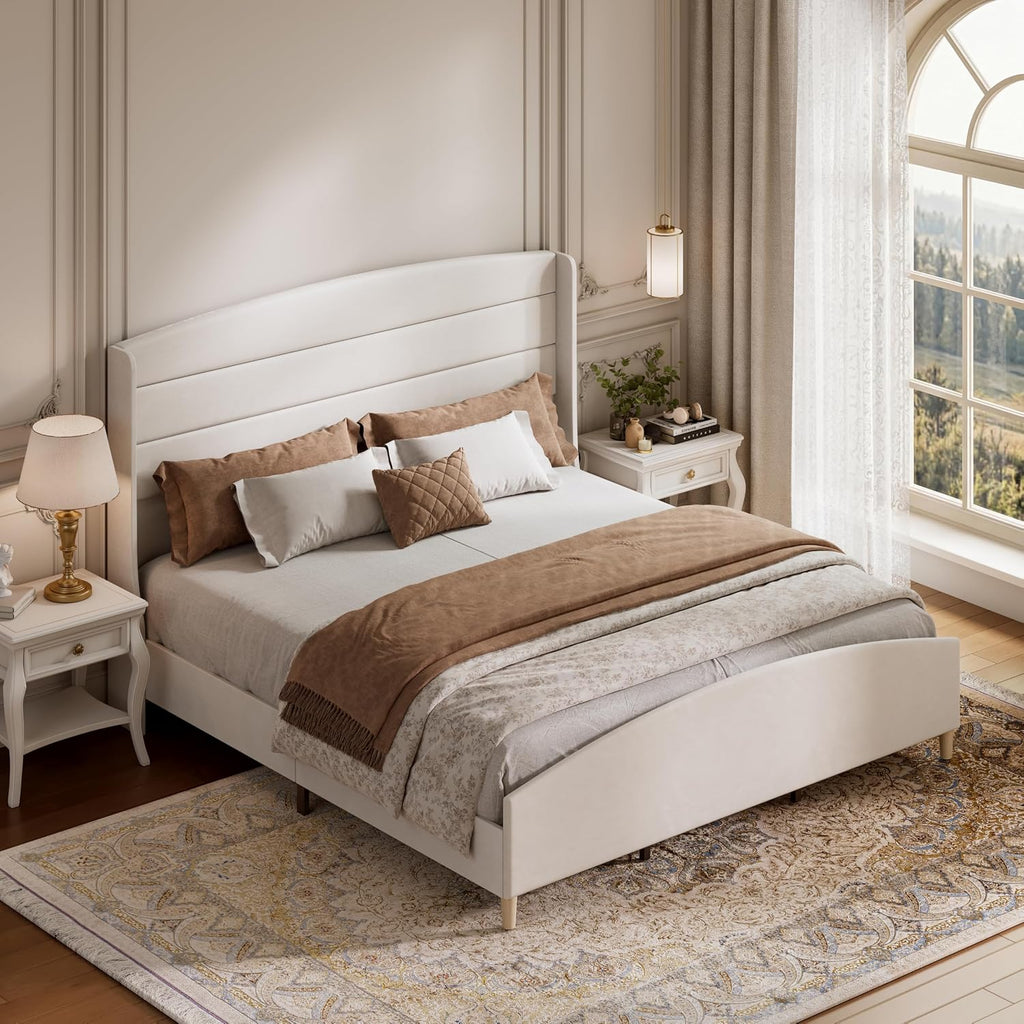 King Size Bed Frame,Upholstered Platform Bed,Wingback Headboard