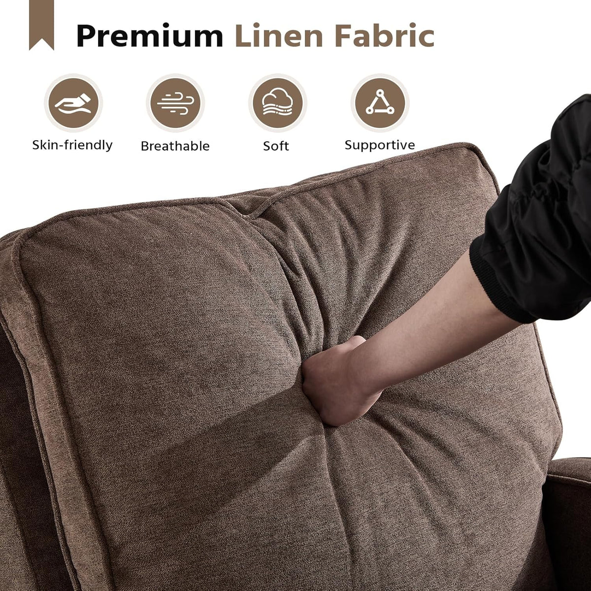 ANJ 360° Swivel Rocker Recliner Chair for Adults, Classic Manual Glider Recliners with Overstuffed Backrest, Upholstered Rocking Reclining Sofa Chair for Living Room, Brown