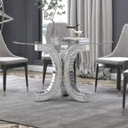 52" Round Glass Pedestal Dining Table with Tempered Glass Top, Mirrored Base with Crushed Diamonds, Modern Centerpiece