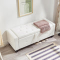 extrasleep 48" White Storage Ottoman Bench, Faux Leather Upholstered Tufted Ottoman, PU Bench for Bedroom Living Room Entryway Hallway, Large Leather End of Bed Benches, Lvory White