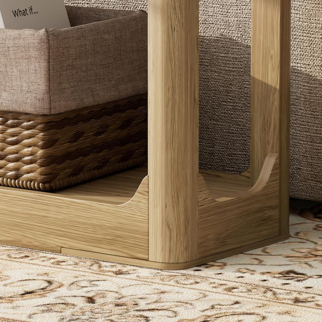 Knocbel Long Sofa Console Table with Bottom Open Storage Shelf, Narrow Wooden Entryway Hallway Foyer Sofa Couch Side Table, Easy Assembly (Natural 55")