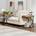 Tribesigns Narrow Side Table C Shaped End Table Modern Bedside Tables for Couch, Small Sofa Chairside Tables with Metal Frame for Living Room (2, Natural+Black)