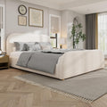 Merax King Size Bed Frame, Upholstered Linen Platform Bed with 44 Inch Tall Headboard & Footboard, Solid Wood Base, Soft Curved Edges Design King Bedframe, No Box Spring Needed, Easy Assembly, Beige