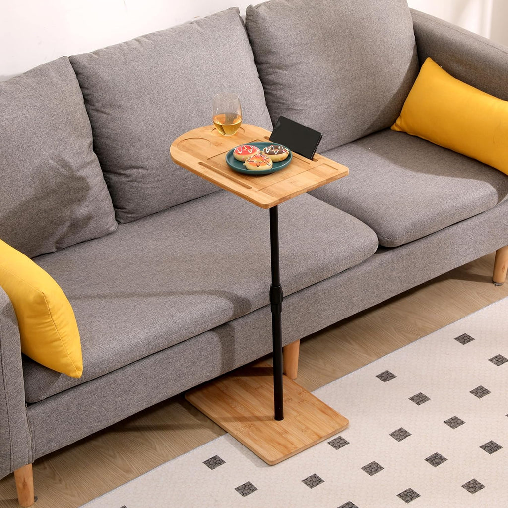 TV Tray Table C-Shaped Sofa Side Table with Slots, Adjustable Height & 360-degree Rotatabl, for Living Room Bedroom
