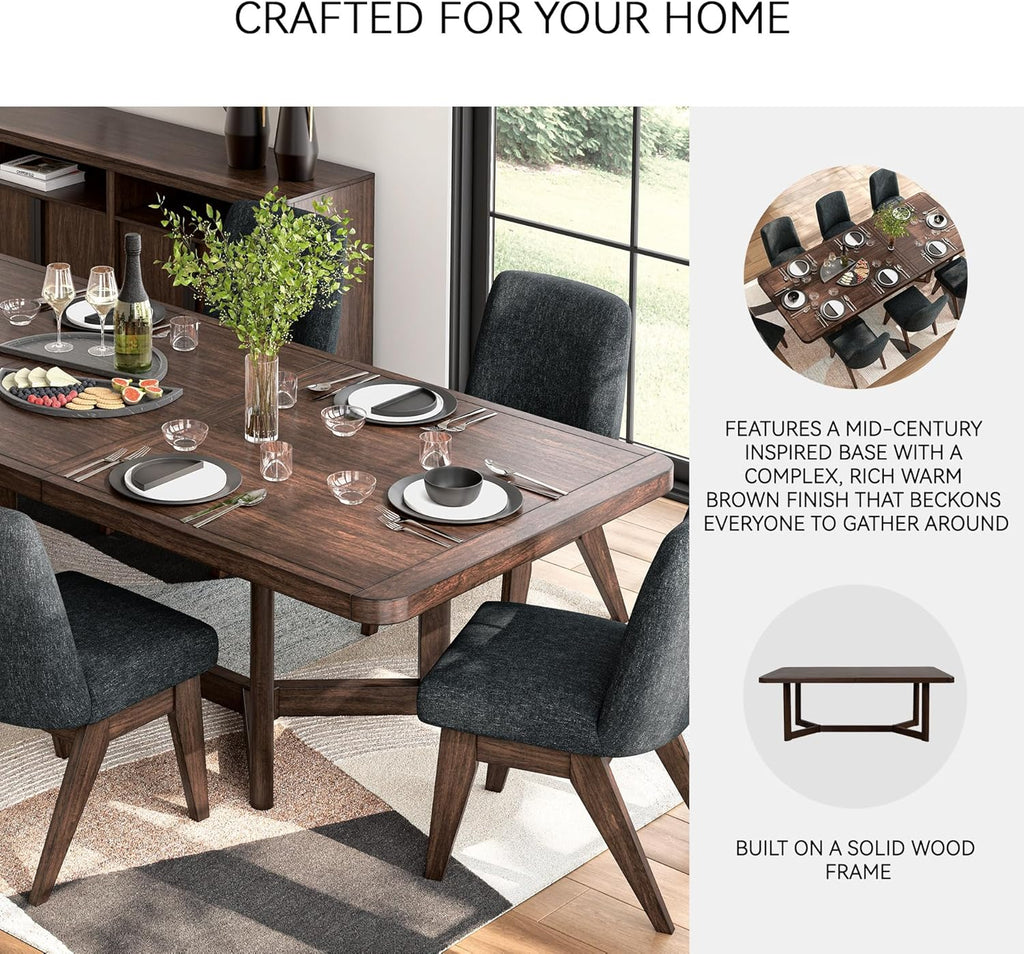 Signature Design by Ashley Yingden Collection Extendable Wood Dining Table, Rectangular 84" to 108" Length with 24" Removable Leaf, Seats 8, Hardwood Solids & Mango Wood Veneer, Dark Warm Brown