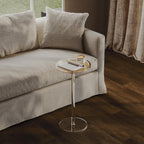 HMYHUM Acrylic Rattan Drink Table for Small Spaces, 11.8'' L x 11.8'' L x 24'' H, Round Coffee Martini Drink Side Table with Pedestal for Living Room, Corners, Sofa, Clear, Easy Assembly