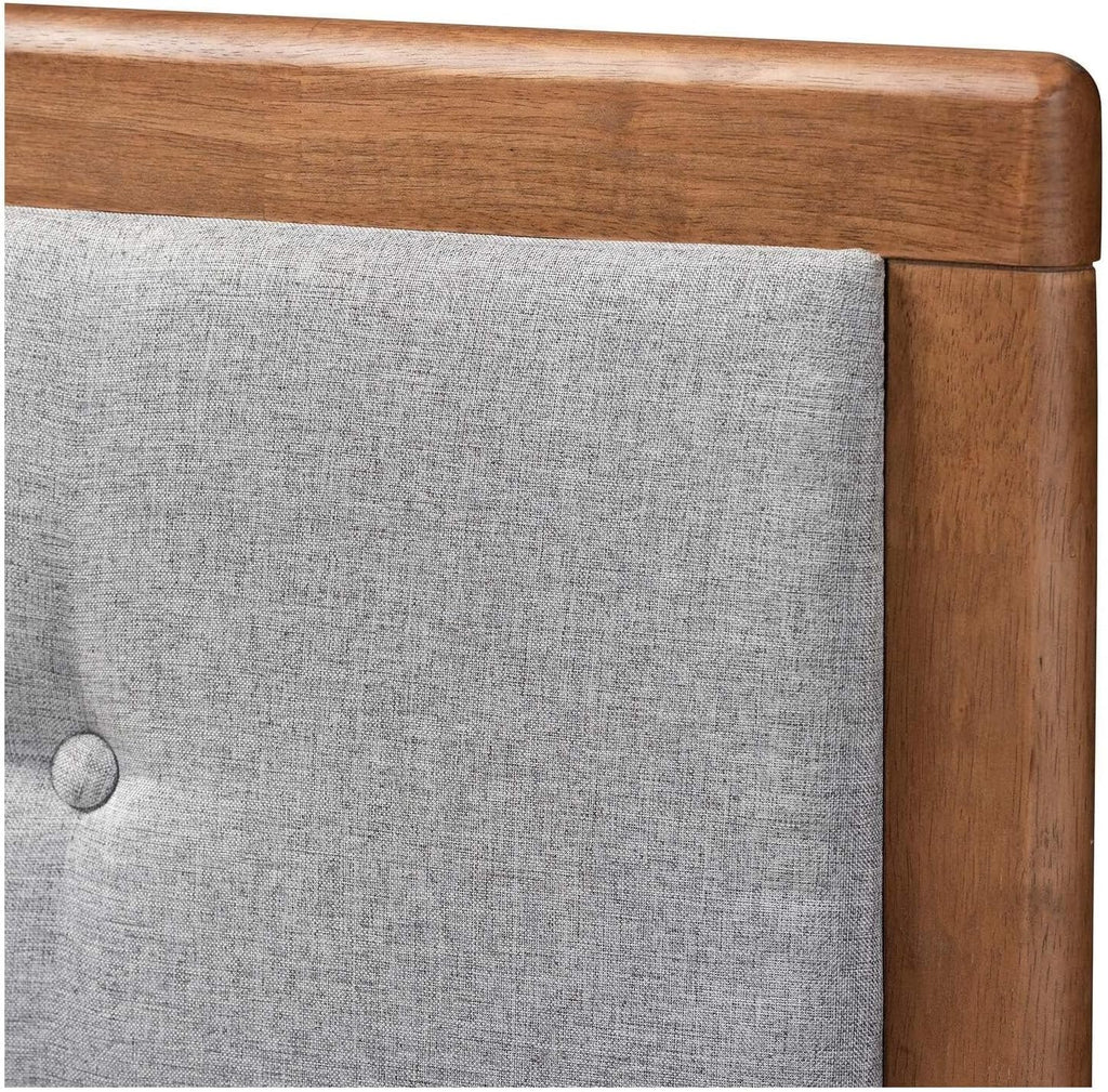 HomeStock Upholstered Headboard, Walnut Brown, Wall Mount, Mid-Century Modern Style Queen/Light Gray