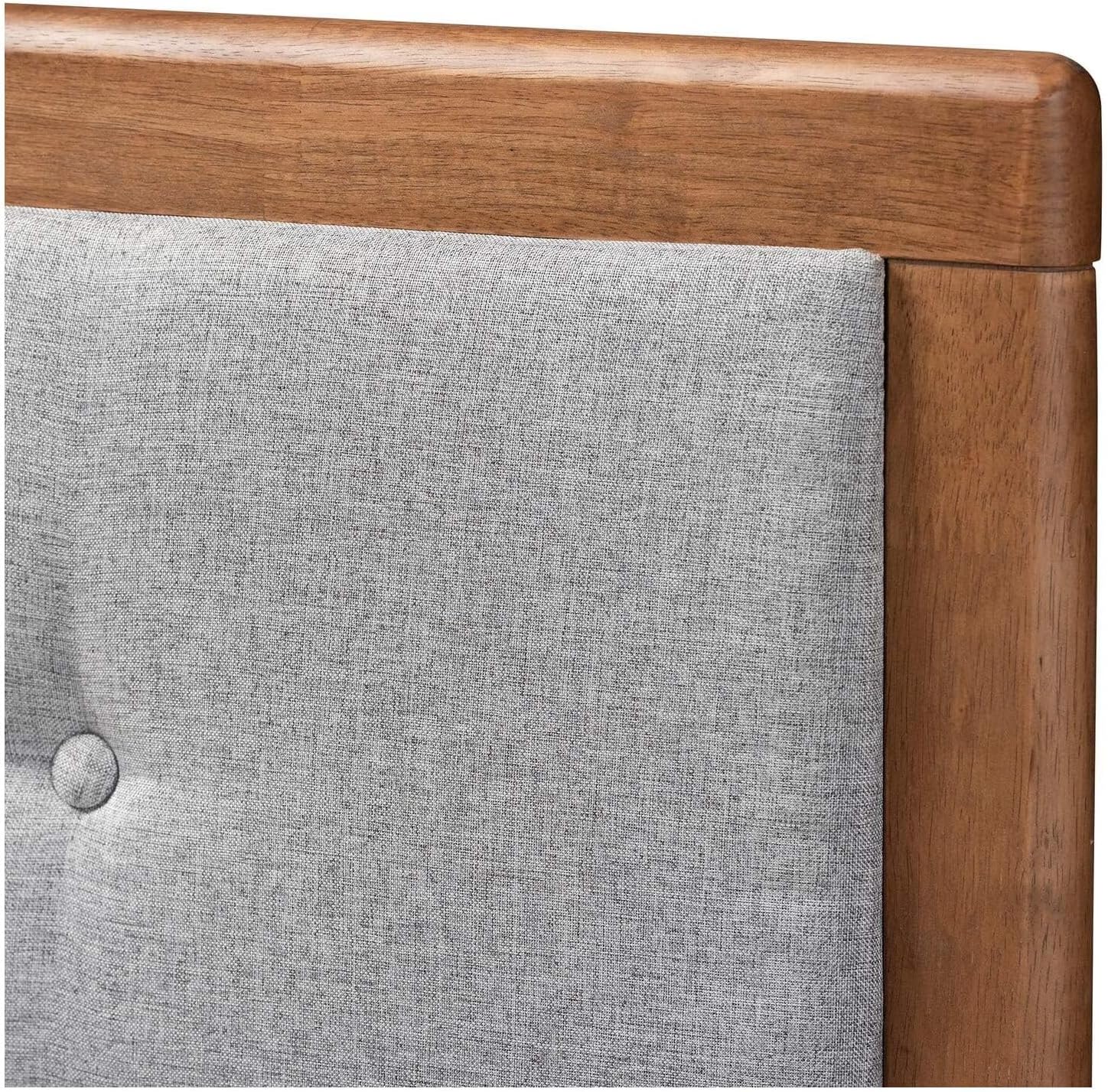 HomeStock Upholstered Headboard, Walnut Brown, Wall Mount, Mid-Century Modern Style Queen/Light Gray