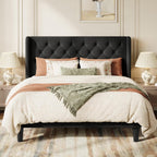 SHA CERLIN Queen Upholstered Bed Frame, Button Tufted Design, Black