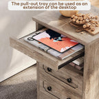LIKIMIO Nightstand Set of 2, Night Stand with Pull Out Tray, Wooden Bedside Table with 2 Drawers and Open Shelf, Side Table for Bedroom, Grey