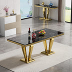 Luxury Marble Dining Table for 4 to 6, 68 inch Black Faux Marble Dining Table with Gold Stainless Steel Diamond Shaped Base, Modern Rectangle Kitchen Dining Room Table for Family Dinner Party