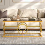Glass Nesting Coffee Table Set with Metal Frame & Glam Design, Gold & Black | Modern Round Cocktail Center Table with Tempered Glass, Luxury for Living Room & Home Decor