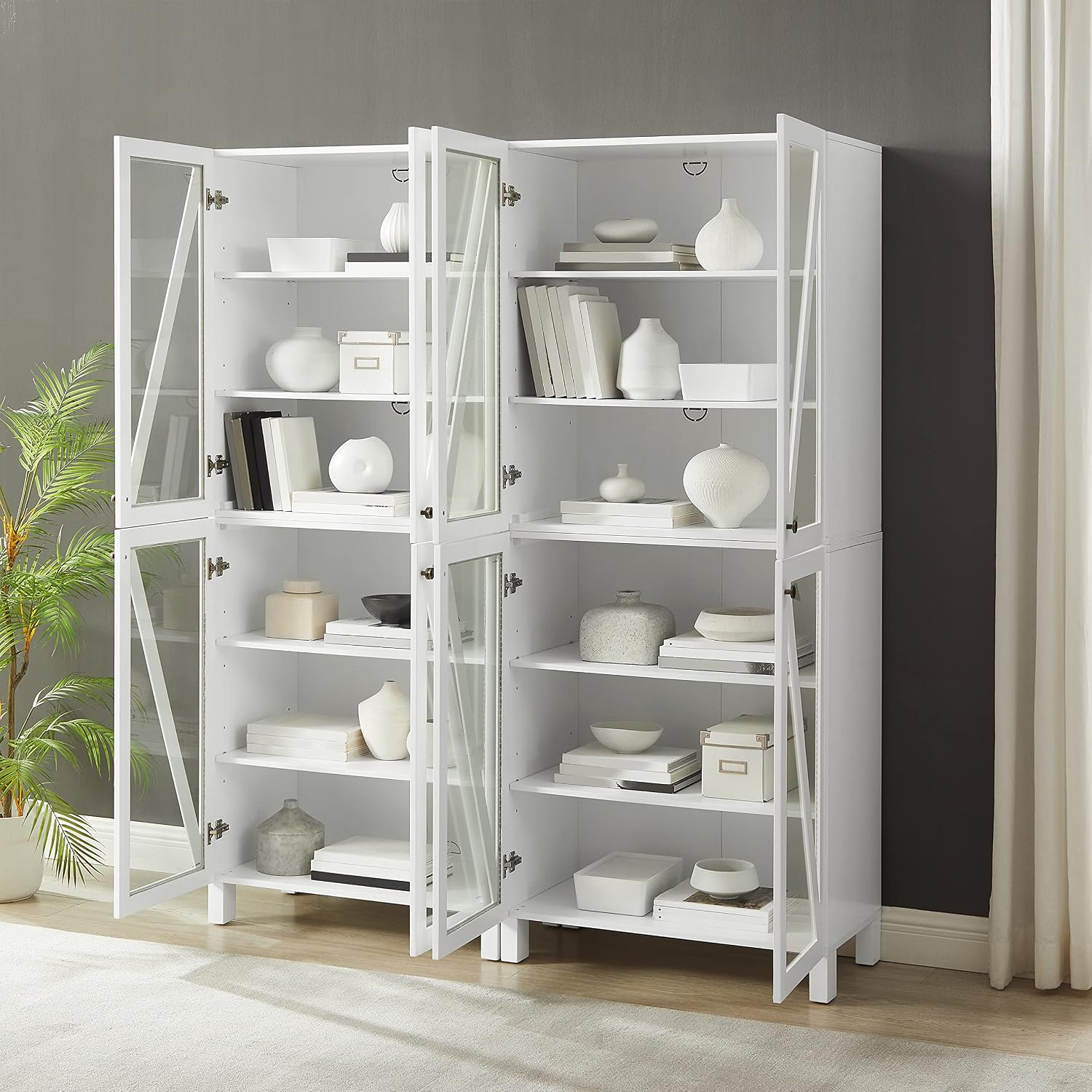 Crosley Furniture Cassai 2-Piece Pantry Storage Cabinet Set with Shelves, Kitchen, Dining, or Laundry Room, White
