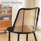 NORDICANA Rattan Dining Chairs Set of 2, Mid Century Kitchen Dining Room Side Chairs with Upholstered Cushion, Black