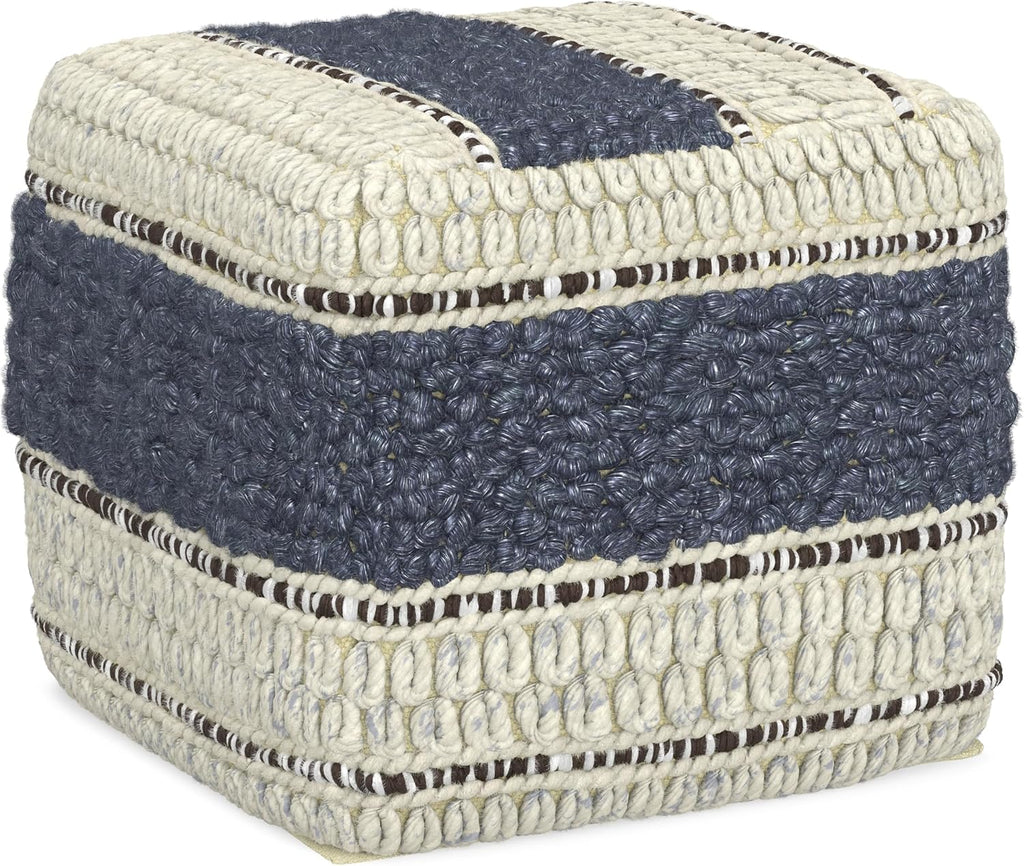 SIMPLIHOME Grady 18" Wide Square Pouf in Blue/Natural Wool and Cotton | Contemporary footstool, extra seating for living room with polystyrene bead filling, assembled; floor cushion or accent seat.