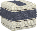 SIMPLIHOME Grady 18" Wide Square Pouf in Blue/Natural Wool and Cotton | Contemporary footstool, extra seating for living room with polystyrene bead filling, assembled; floor cushion or accent seat.