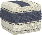 SIMPLIHOME Grady 18" Wide Square Pouf in Blue/Natural Wool and Cotton | Contemporary footstool, extra seating for living room with polystyrene bead filling, assembled; floor cushion or accent seat.