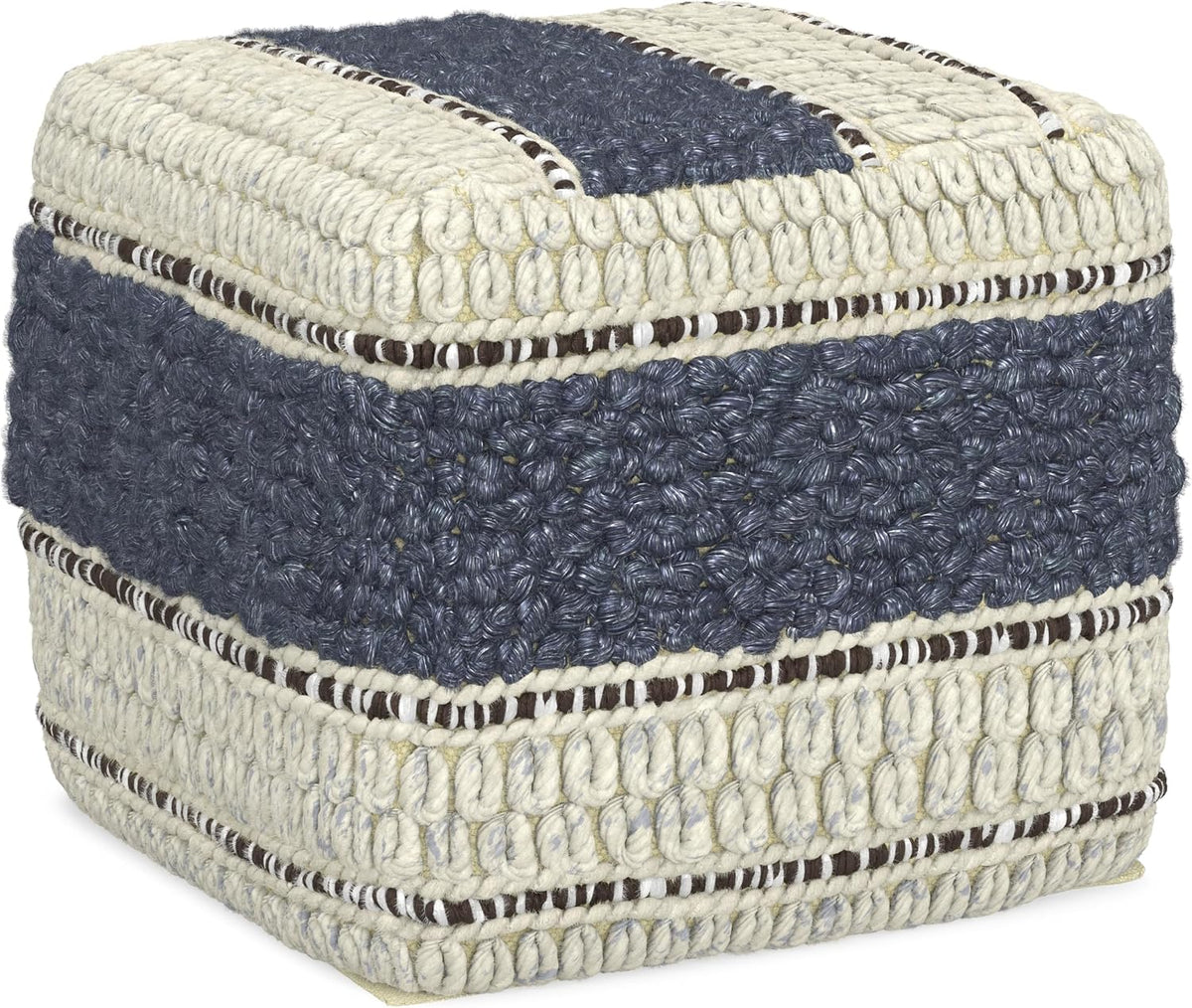 SIMPLIHOME Grady 18" Wide Square Pouf in Blue/Natural Wool and Cotton | Contemporary footstool, extra seating for living room with polystyrene bead filling, assembled; floor cushion or accent seat.