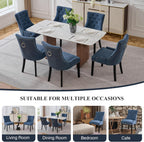 adochr Dining Chairs Set of 6, Upholstered Fabric Dining Room Chairs with Nailhead High Back & Ring Pull & Wooden Legs, Mid-Century Modern Kitchen Chairs for Restaurant, Living Room, Navy Blue