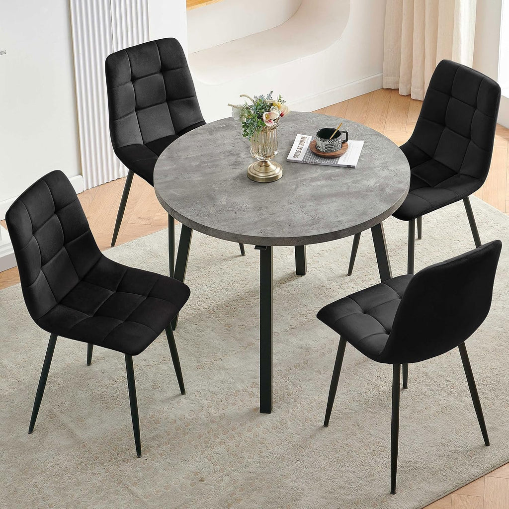Homedot 5-Piece Round Dining Table Set for 4, 37-Inch Gray Kitchen Table with 4 Seated Black Dining Chairs Set for Apartment/Dining Hall, Compact Breakfast Nook Table Set