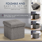 Ornavo Home Small Storage Ottoman Foldable Collapsible Cube Square Linen Ottoman Foot Rest Stool Seat, for Living Room, Bedroom, Home Office, Dorm - 12 x 12 x 12, Dark Gray