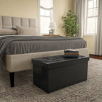 Lavish Home Storage Ottoman - 30-Inch Folding Faux Leather Footrest, Linen Chest, or Bench with Removable Bin for Living Room or Bedroom (Black)
