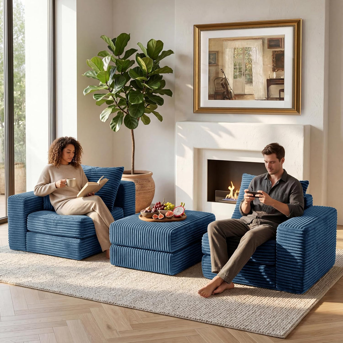 Cloud Modular Sectional Sofa, Comfy Couch with Non Slip Base, Modern L-Shaped Couch with Chaise, Customizable Sleeper Sofa for Living Spaces, No Assembly & Deep Seat(Blue)