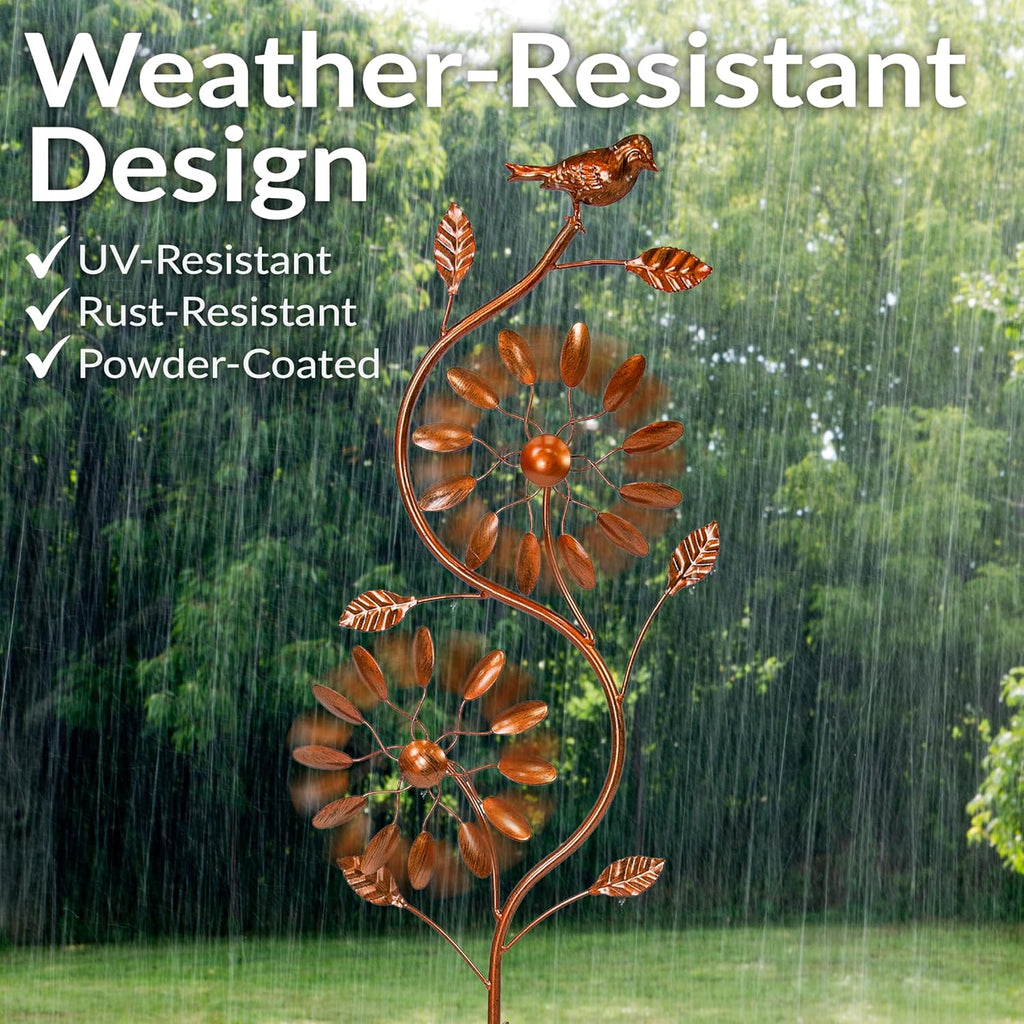 Sunnydaze Twirling Twigs Large Wind Spinners Outdoor for Garden - Spinner Yard Art with 2-Point Step-in Stake - 48" H