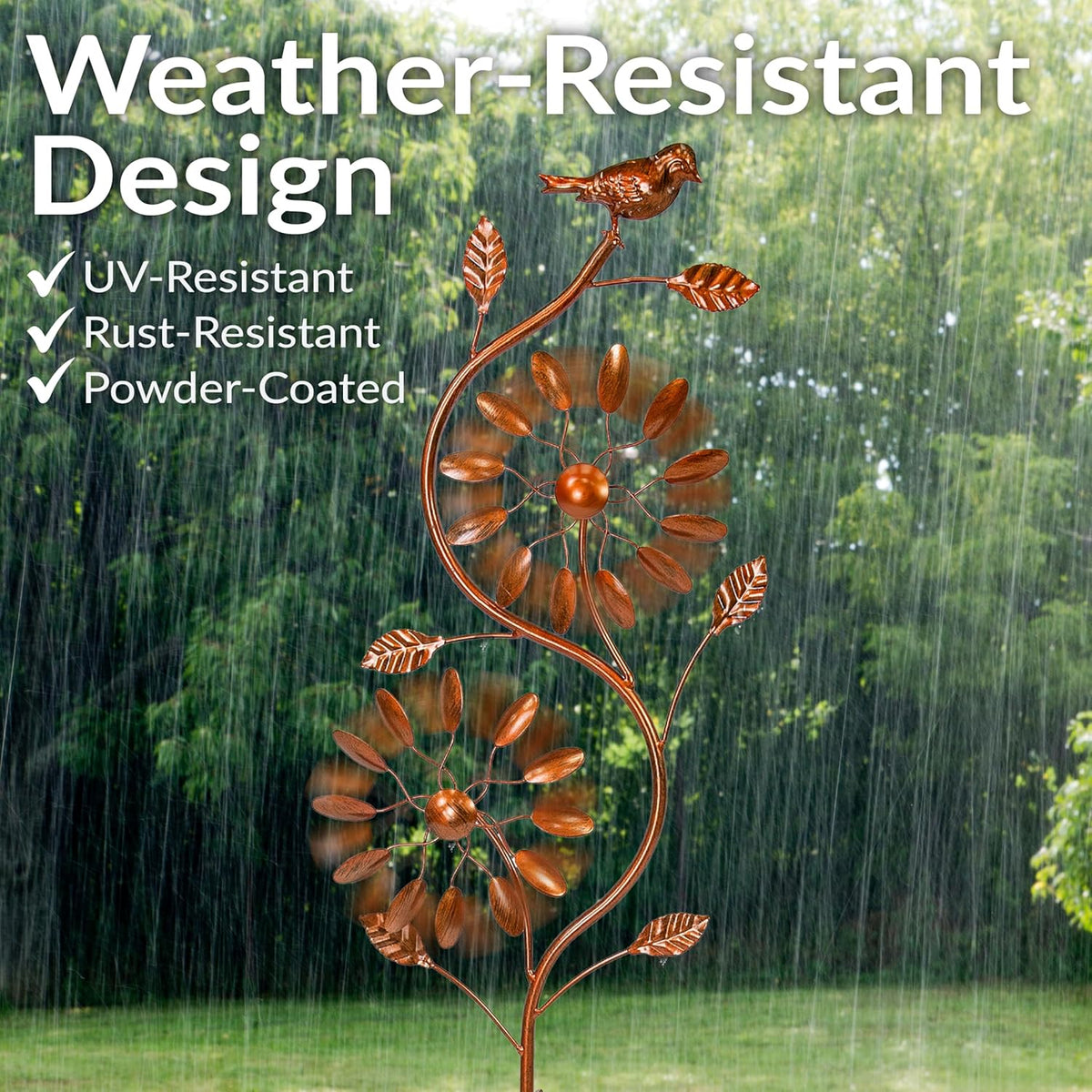 Sunnydaze Twirling Twigs Large Wind Spinners Outdoor for Garden - Spinner Yard Art with 2-Point Step-in Stake - 48" H