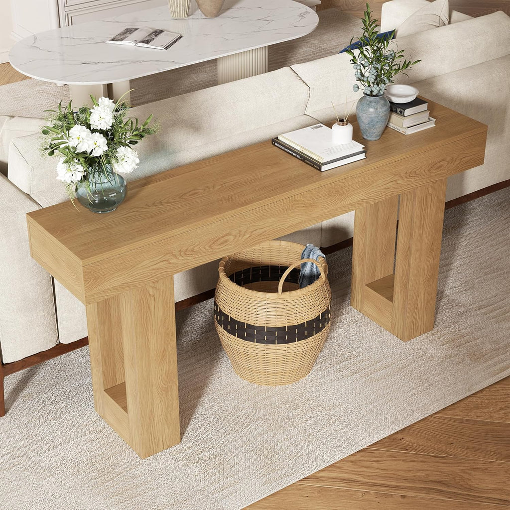 63 Inch Long Console Table for Entryway, Farmhouse Sofa Table Behind Couch, Wooden Rectangular Design Entry Table Foyer Hallway Table for Living Room (Natural)