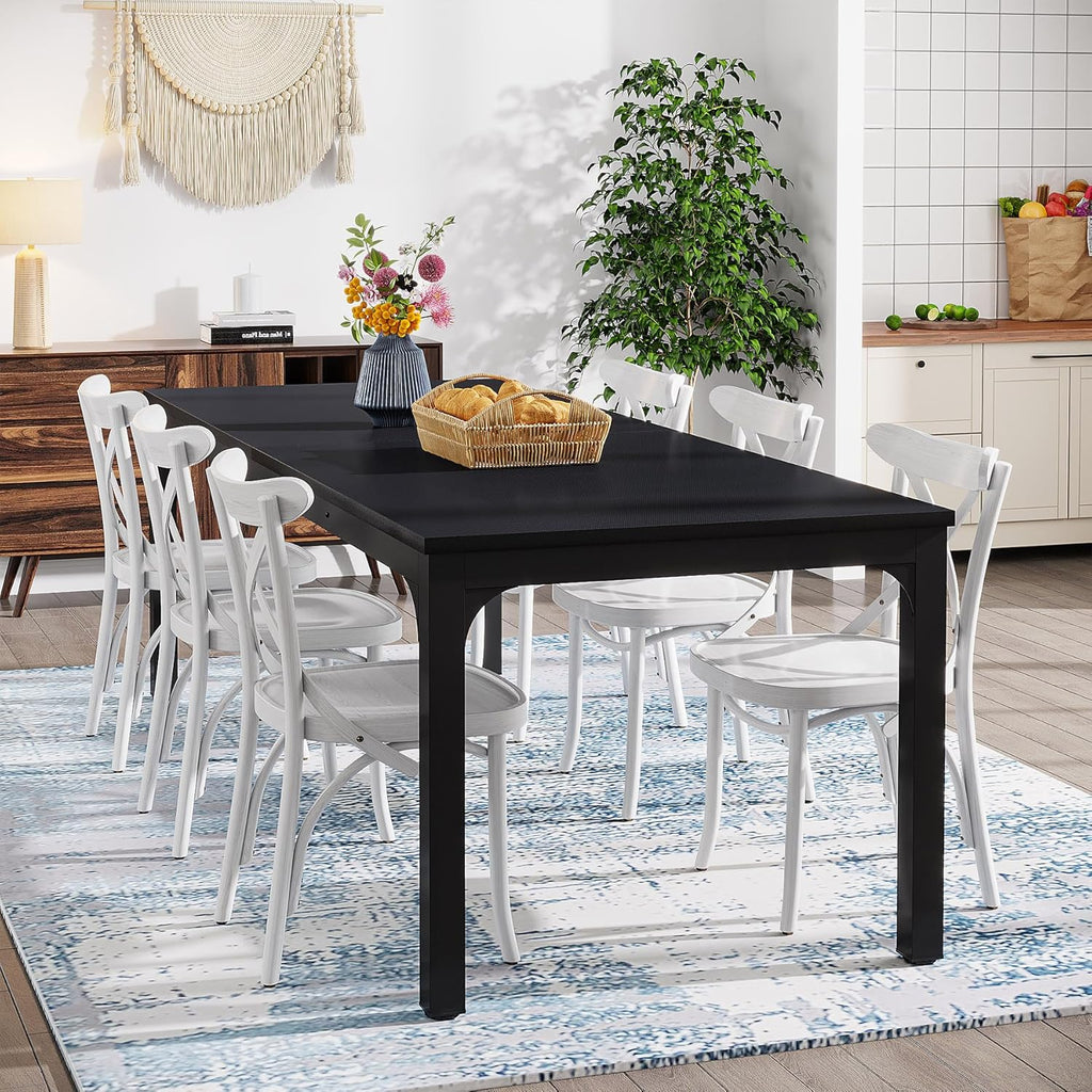 Tribesigns 78.7 Inches Long Dining Table for 6-8 Person, Large Industrial Rectangle Wood Dining Table, Rustic Narrow Dinner Table with Heavy Duty Metal Legs (Only Table) (Black)