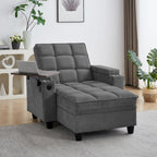 41.7" Oversized Chaise Lounge Chair Indoor, 3-in-1 Convertible Sleeper Lounger with Adjustable Backrest, Deep Seat Reading Chair with Armrest Storage, Swivel Table & Cup Holders (41.7" Dark gray)