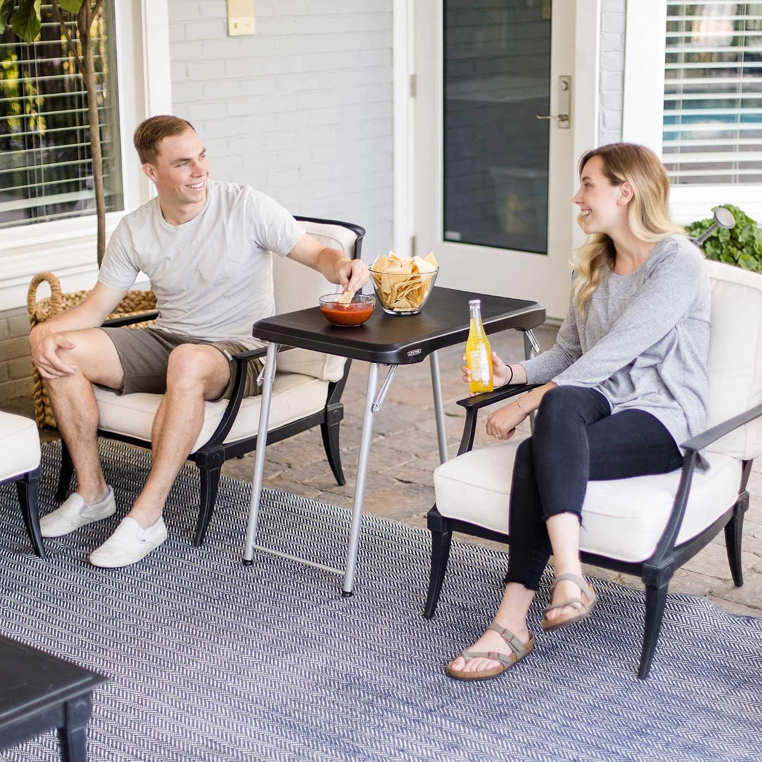 LIFETIME Stacking Compact Folding Table, 30 in. x 20 in., Black and Silver, Indoor/Outdoor