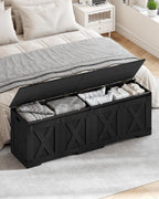 Hzuaneri 59" Storage Chest, Large Storage Trunk with 2 Hinges, Farmhouse Wooden Box Bench, Lift-Top Organizer Chest, Entryway Trunk for Bedroom, Living Room, Black SB15004X