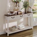 ChooChoo 53" Farmhouse Entryway Table with 3 Drawers and Storage Shelf | Rustic Console Table, Narrow Long Sofa Table for Living Room, Hallway, Behind Couch, Soft White and Brown