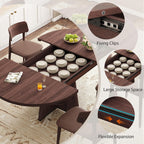 Extendable Dining Table, Round Kitchen Dining Room Dinner Table with for 4 6 8 People, Space Saving Modern Oval Expandale Furniture with Storage and Pedestal for Kitchen Living Room (Brown)