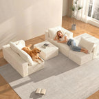 118" U-Shaped Modular Sectional Sofa Set,Soft Corduroy Cloud Couch with Chaise & Ottoman,Deep Seat Couches for Living Room,No-Assembly - Beige (Left Facing Chaise)