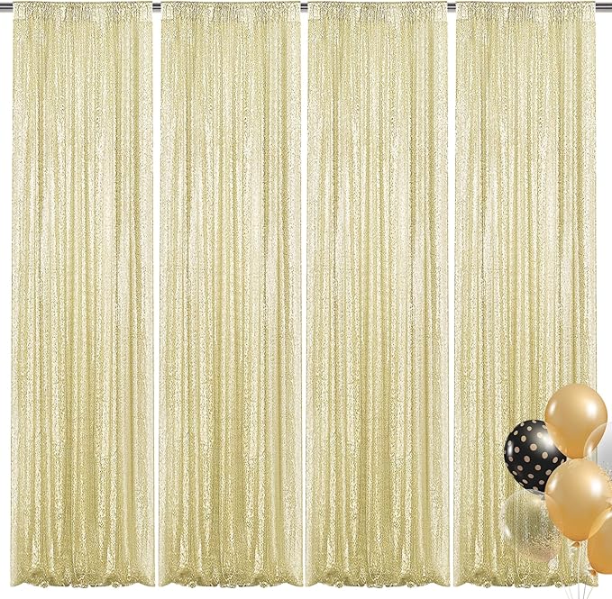 Champagne Sequin Backdrop Curtain 4 Pieces 2FTx8FT Glitter Photography Backdrop for Party Wedding Birthday Christmas Decorations