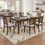 7-Piece Dining Table Set, Counter Height Kitchen Set with Rectangular Table & 6 Slatted Backrest Upholstered Chairs, Farmhouse Dining Room Furniture, Wooden Table & Chair for Home, Walnut
